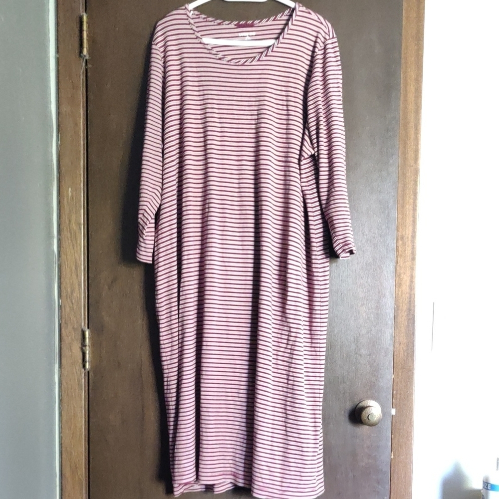 Striped Long Sleeve Dress - Red and White